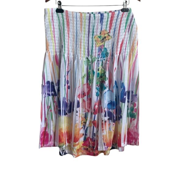 Lane Bryant Women Pleated Skirt 26/28 Rainbow Smock Waist Floral Fairy Whimsy - Picture 4 of 8